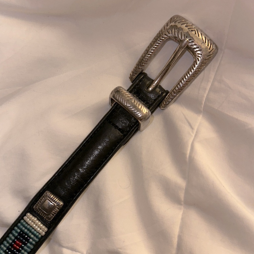 Brighton silver buckle beaded leather belt - Picture 2 of 8